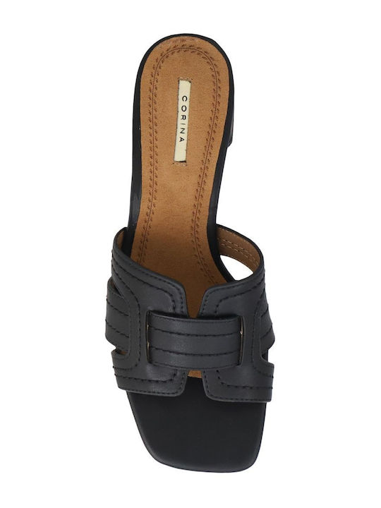 Leder Mules mit Chunky Hoch Absatz in Schwarz Farbe