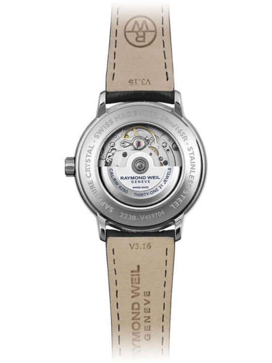 Raymond Weil Ανδρικό Ρολόι 39.5mm Αυτόματο με Μαύρο Δερμάτινο Λουράκι