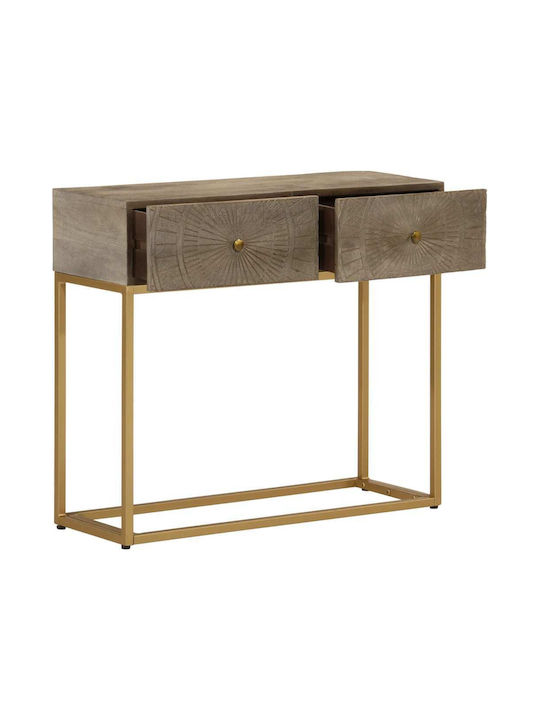 Console Table of Solid Wood & Metal Brown L90xW30xH76cm