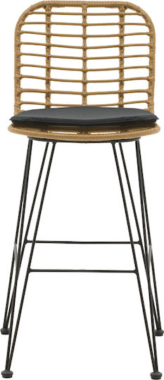 Gartenhocker Bar Außenbereich Rattan Naoki mit Kissen Schwarz 45x51x107cm