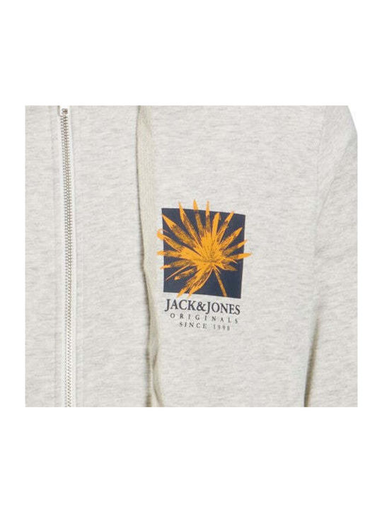 Jack & Jones Sweat Jachetă cu fermoar pentru bărbați cu glugă alb melange