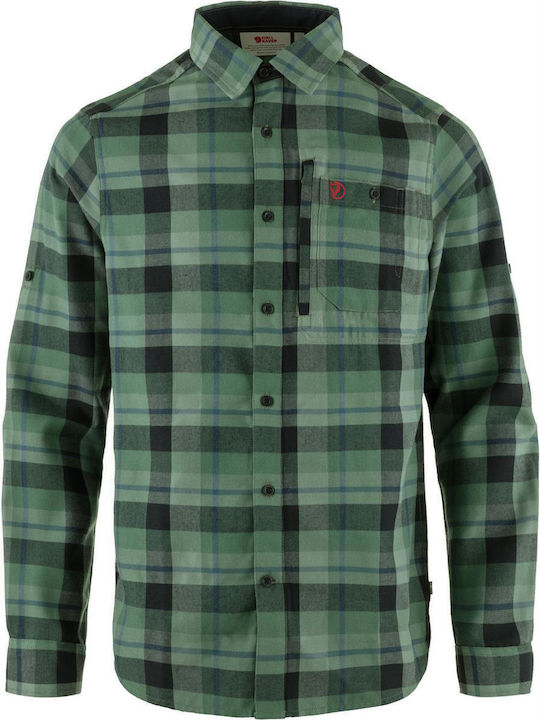 Fjallgrim Long Sleeve Overshirt In Regular Fit Deep Patina/Dark Navy