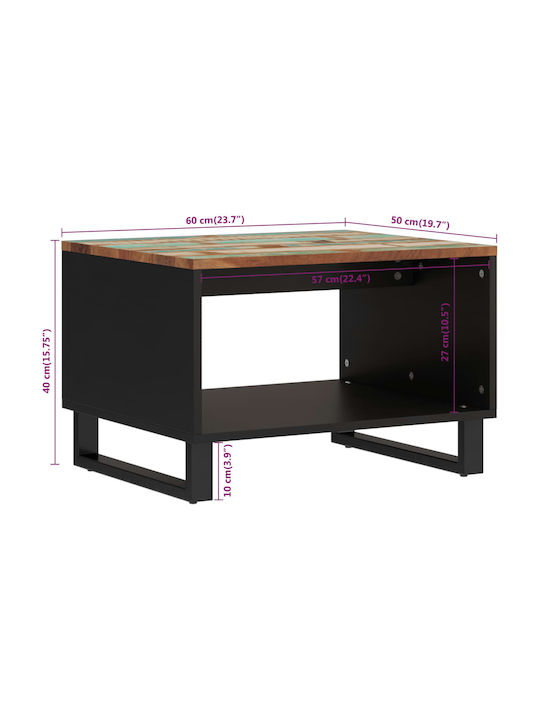 Rectangular Side Table from Solid Wood Multicolour M60xW50xH40cm