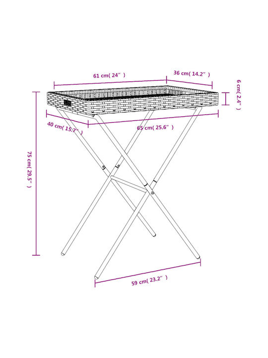 Masa auxiliară pentru spații exterioare mici Pliabil Rattan cu schelet metalic Bej 65x40x75buc
