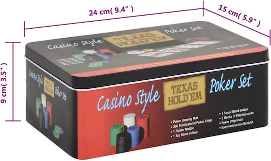 vidaXL Set 200 Poker Chips 40mm / 4gr with 2 Decks and Felt