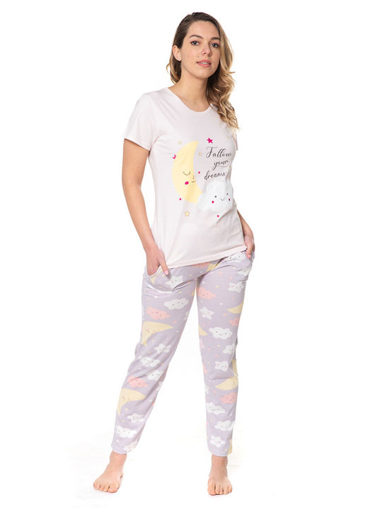 SNC Homewear Sommer Damen Pyjama-Set Baumwolle Flieder