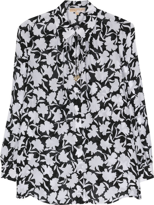 Women's Silky Long Sleeve Shirt Black / White