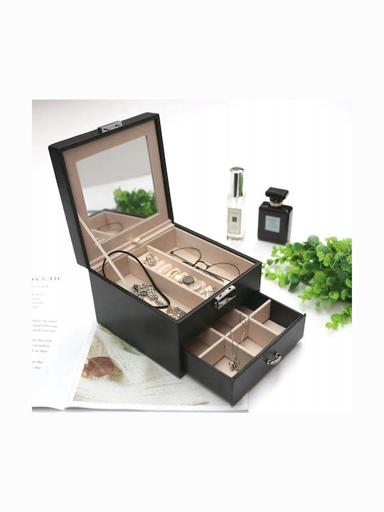 Κουτί Κοσμημάτων με Καθρέφτη Μαύρο 16x16x11cm