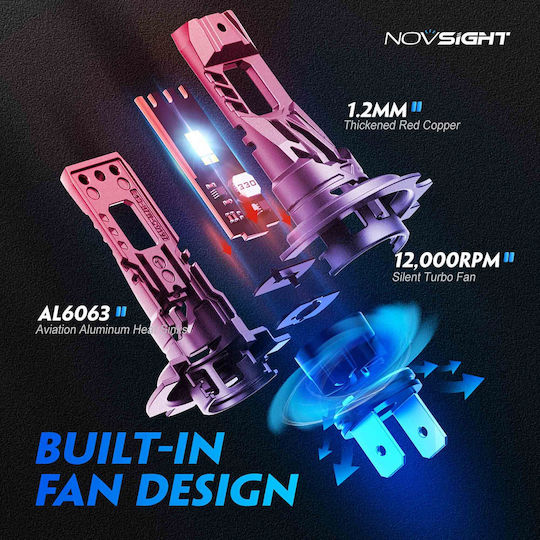 NovSight Λάμπες Αυτοκινήτου H7 LED 6500K Ψυχρό Λευκό 70W 2τμχ
