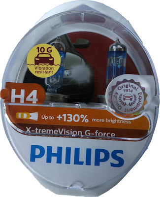 Philips Lamps Car X-tremeVision G-Force +130% H4 Halogen 3500K Warm White 12V 60W 2pcs