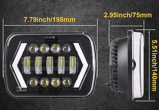 Raistar Rectangle Car Headlight LED 12 / 24V 55W 17.7cm 1 Piece