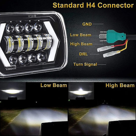 Raistar Rectangle Car Headlight LED 12 / 24V 55W 17.7cm 1 Piece