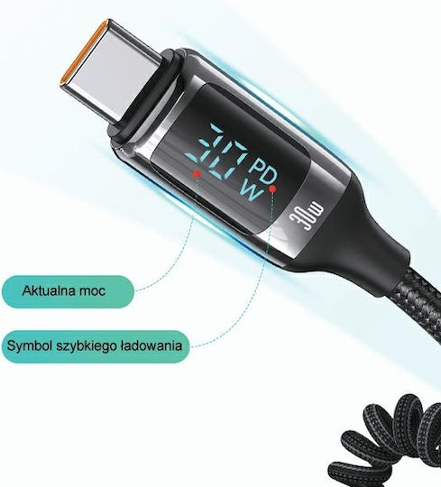 Usams Auto-Ladegerät 60W Schnellladung mit Anschlüssen: 1xUSB 1xType-C mit Kabel Typ-C,TC-TC Schwarz Farbe