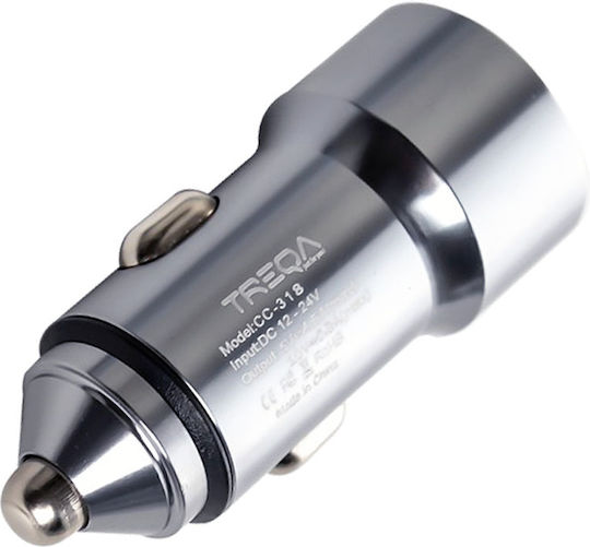 Treqa Car Charger 65W 3A Fast Charging with One Port 1xUSB Grey Color