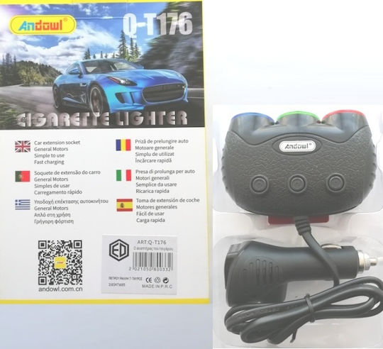Awei Auto-Ladegerät 5A mit Anschlüssen: 3xZigarettenanzünder Schwarz Farbe