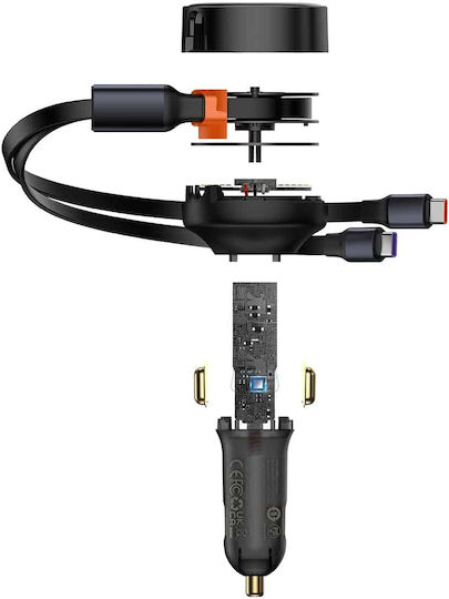 Baseus Baseus Handy-Autoladegerät 33W 3.5A mit 2xType-C Anschlüsse inklusive Kabel Type-C Schwarz
