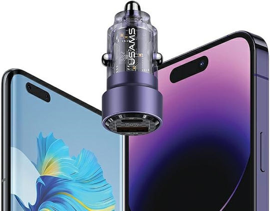 Usams Auto-Ladegerät 60W 2.22A mit Anschlüssen: 1xUSB 1xType-C Schwarz Farbe