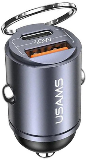 Usams Зарядно за кола 30W Бързо Зареждане с един Порт: 1xUSB Сив Цвят