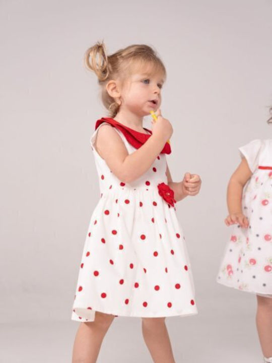 Детска Рокля Без ръкави На точки Red Dots" White