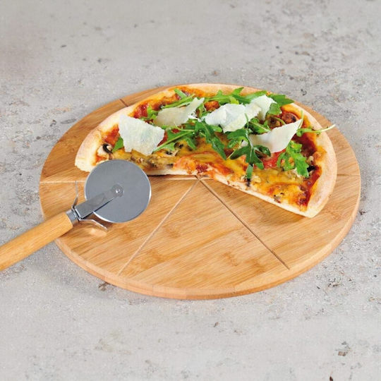 Kesper Servierplatte Holz Pizza mit Rad D32cm Pizza-Servierplatte Hölzernes 32x32cm 1Stück