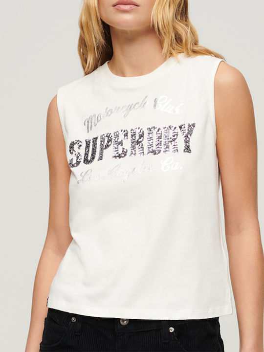 Superdry pentru Femei Bluză din Bumbac Fără mâneci Ecru