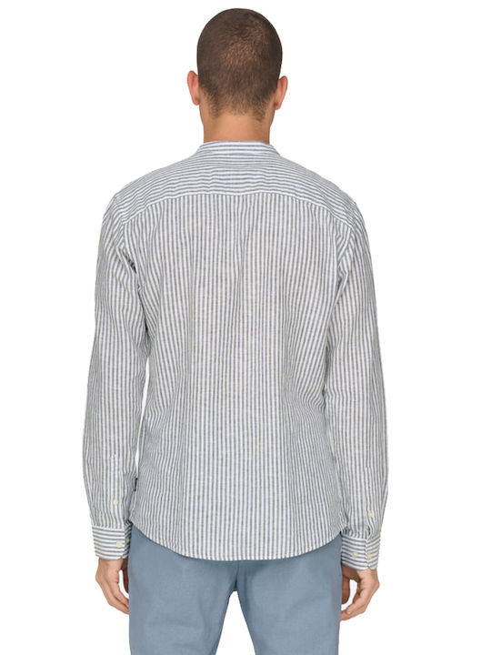 Only & Sons Men's Shirt Long Sleeve Linen Striped Stripes