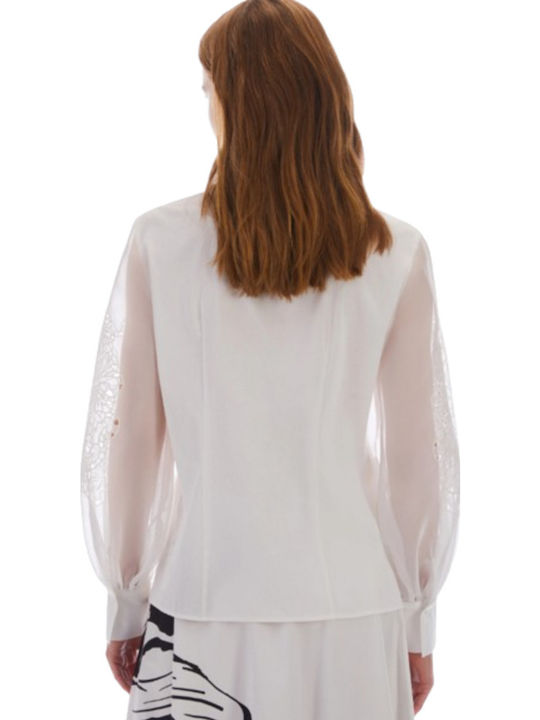 Langärmelig Damen Satin,σατεν Hemd White