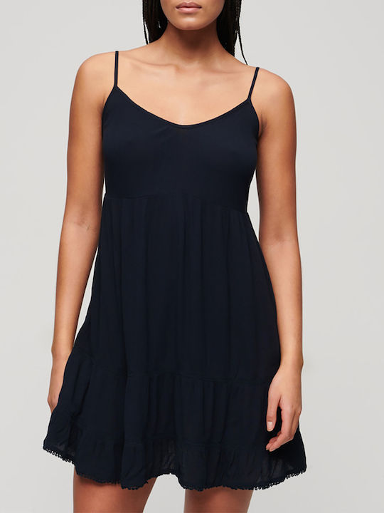 Superdry Summer Mini Dress with Ruffle Navy Blue