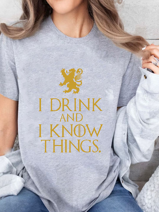 Fruit of the Loom Game Of Thrones I Drink And I Know Things T-shirt Gray Cotton