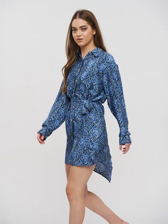 Summer Mini Shirt Dress Blue