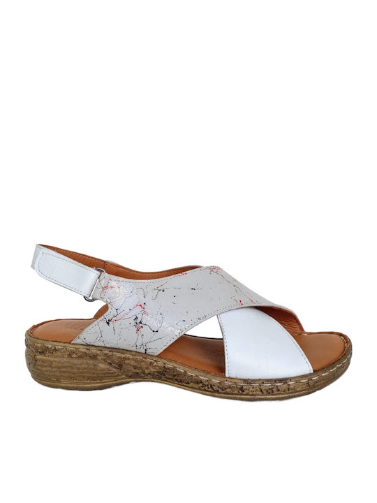 Leather Women's Flat Sandals Anatomic in White Color
