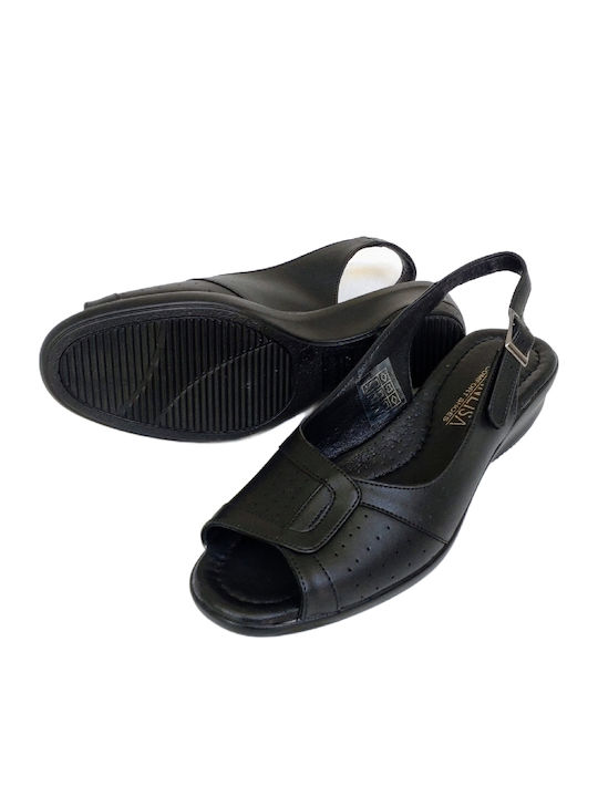Leather Women's Flat Sandals Anatomic in Black Color