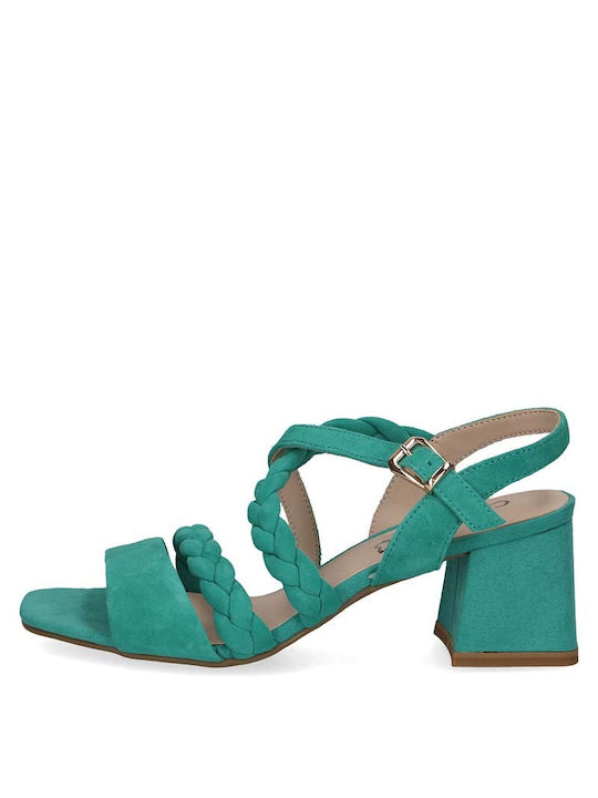 Caprice Suede Women's Sandals Turquoise with Medium Heel