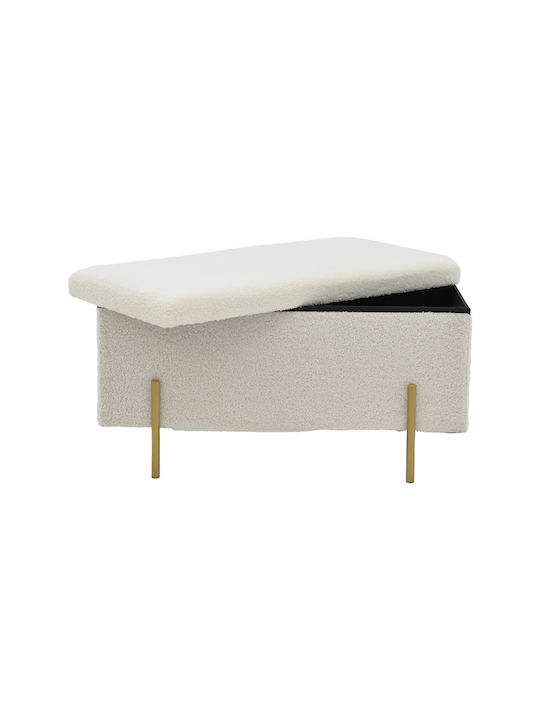 Stool For Living Room With Storage Space Upholstered with Fabric Ziwel White-gold 80x40x40cm