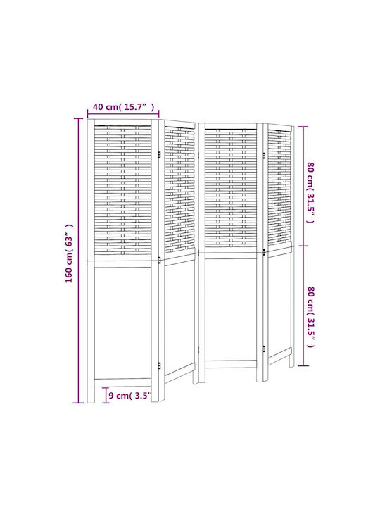 vidaXL Decorativ Paravan Lemn cu 4 Panouri 140x160cm