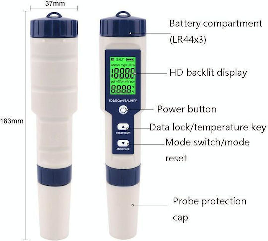 Ez-9909 Ph Соленост Температура Tds Ec 5-в-1 Тест Pen Многофункционален детектор за качество на водата