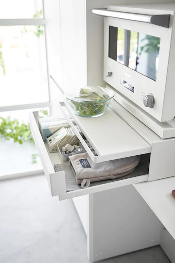 Yamazaki Expandable Kitchen Counter Drawer Metal White Tower 39.3-64x45x13.5