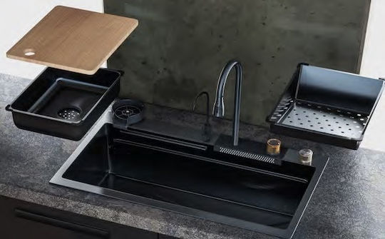 Sanitec 108045 Ένθετος Αριστερός Inox με Μπαταρία Μ80xΠ45cm Μαύρος