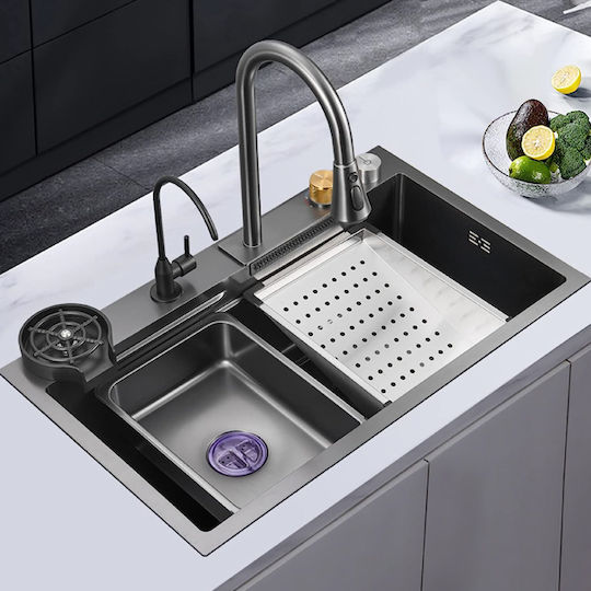 Sanitec Drop-In Chiuvetă Stânga Inox cu robinet L80xW45cm Negru