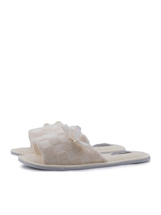 Frottee Winter Damen Hausschuhe Beige