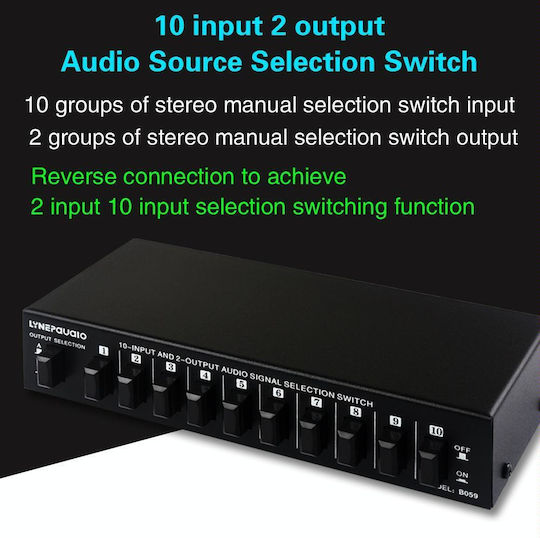 B059 10 In 2 Out 2 In 10 Out 2-way Rca Switch Audio Frequency Signal Select Shift Device Loudspeaker Box
