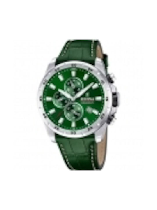 Festina Watch Chronograph Battery with Green Leather Strap