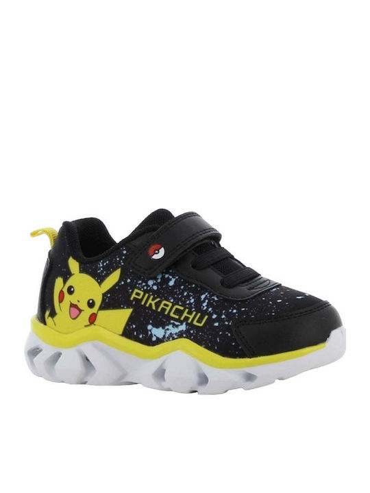 Παιδικά Sneakers Ανατομικά με Σκρατς & Φωτάκια Μαύρα