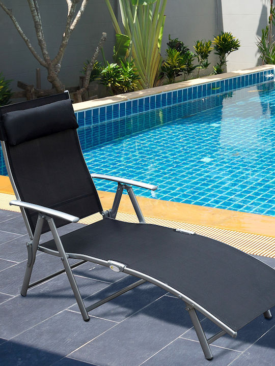 Liegestuhl Metallisch Relax mit Kissen Schwarz 178x63.5x33cm.