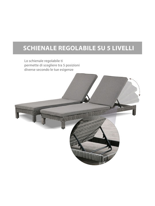 Liegestuhl Rattan mit Kissen Gray 2Stück 196x65x22cm.
