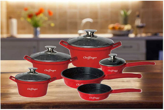 Cheffinger Kochgeschirr-Set aus Aluminium Rote 10 Teile