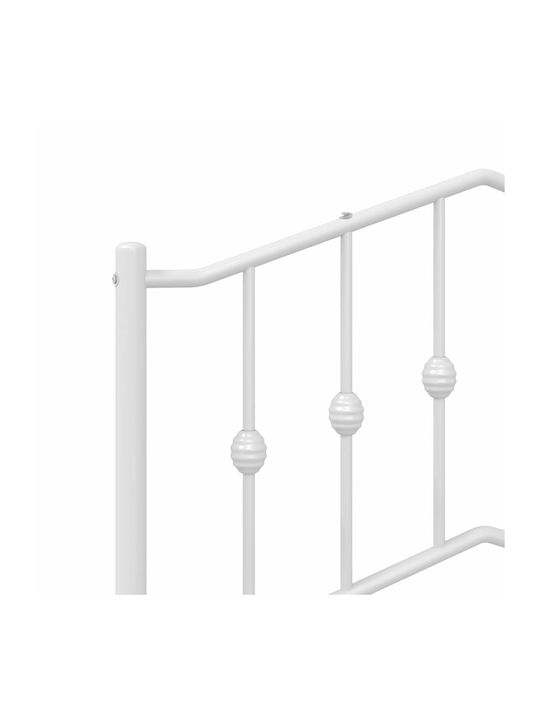 King Size Metal Bed White with Slats for Mattress 193x203cm