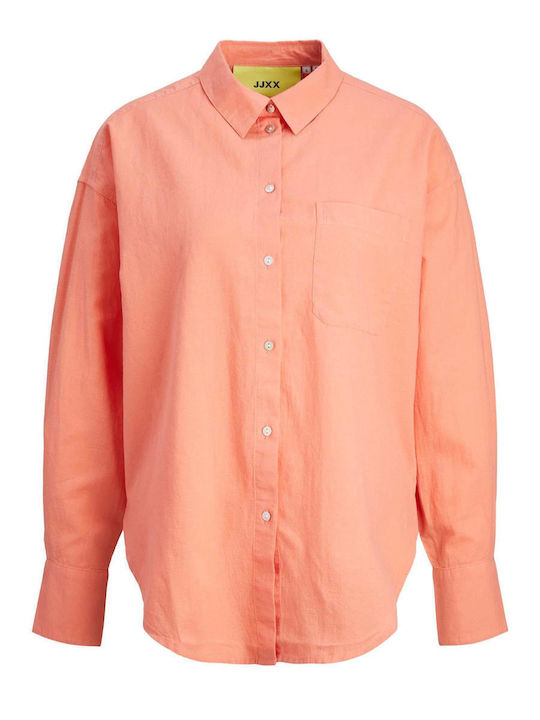 Women's Linen Long Sleeve Shirt Orange