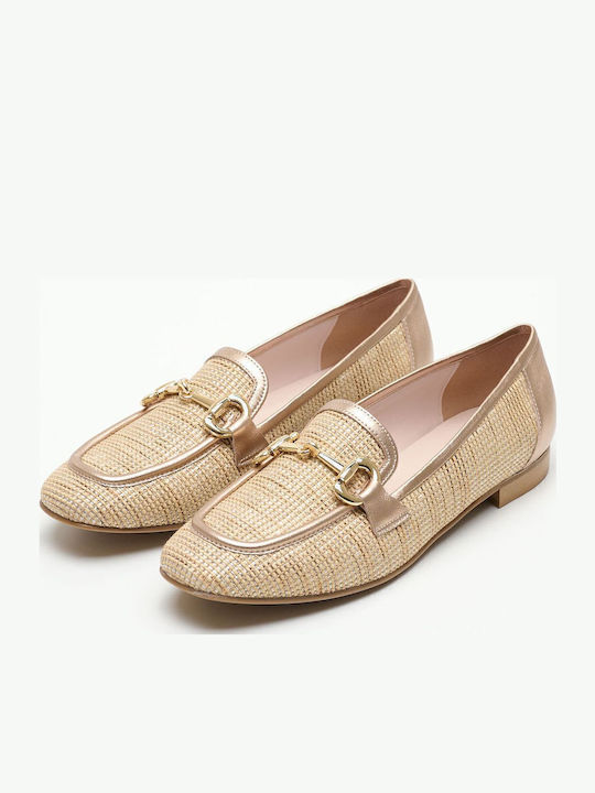 Δερμάτινα Γυναικεία Loafers σε Μπεζ Χρώμα