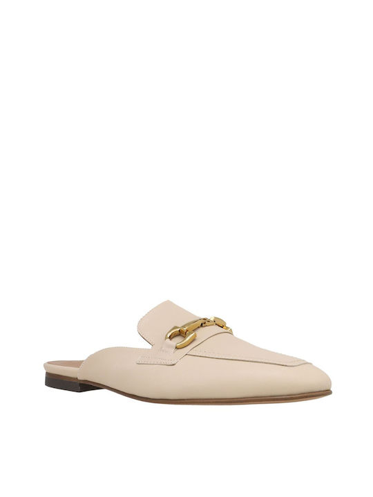 Boss Shoes Leder Mules mit Absatz in Beige Farbe